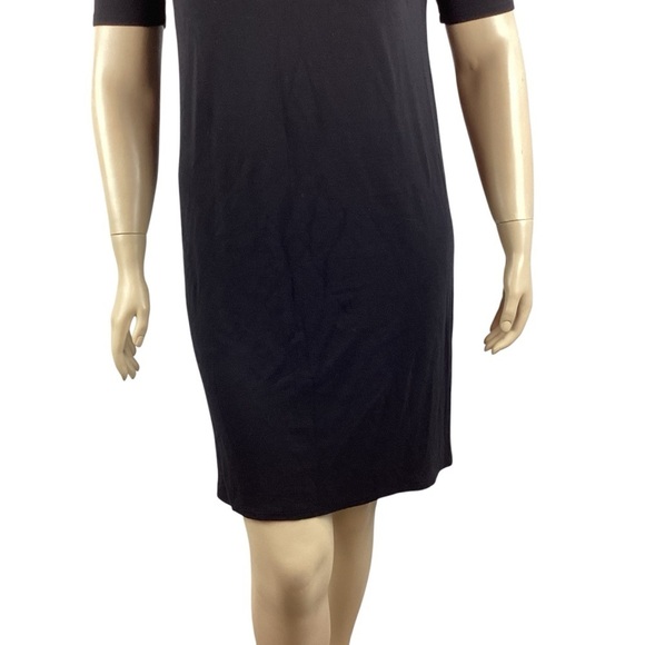 Eileen Fisher Black Short Sleeve Scoop Neck Stretch Mini Dress L - Picture 3 of 7